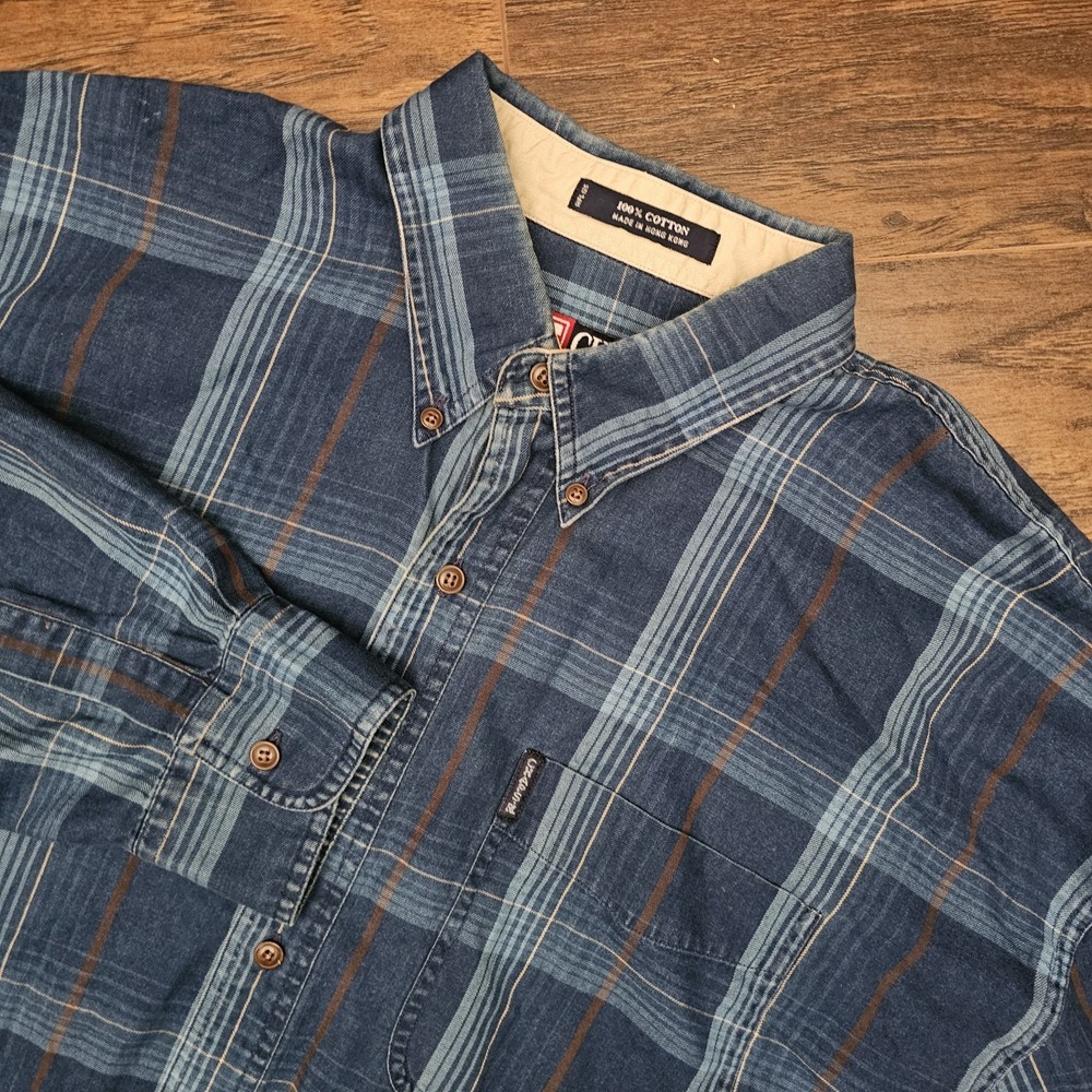 Chaps Ralph Mens XL Blue‎ Plaid Long Sleeve Button Down Shirt